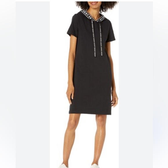 DKNY NWT Hooded Black Casual Sports Dress Sz Med Ret $69 Medium Weight - Picture 1 of 5